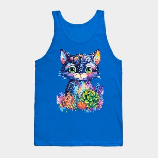 Cute Cat with Succulents Doodle Tank Top